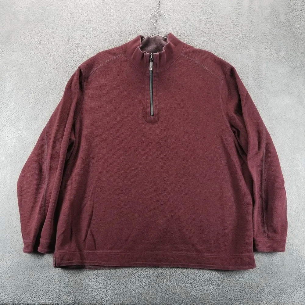 Tommy Bahama Sweater Mens 2XL Red‎ Reversible Quarter Zip Mock Neck Pullover